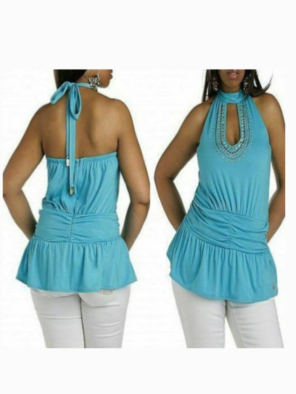 NEW Rocawear Choker Jeweled Peplum High Neck Top 3X PLUS SIZE